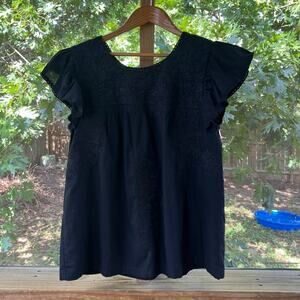 J. Marie Women's Black Wrin Woven Embroidered Top Size M